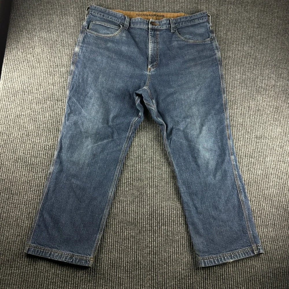 Duluth Trading Co Flex Ballroom Jeans Mens 42x28 Blue Straight Leg Work Denim